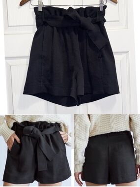 Aritzia Wilfred Paperbag Shorts High Waisted Tie Front Belt Black Size 2
